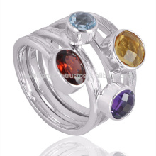New Stylish Multi Gemstone 925 Sterling Silver Classical Ring